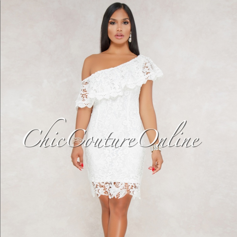 Winter White Crochet One-Shoulder Dress